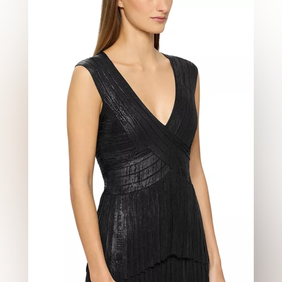 Herve Ledger V Neck Metallic Fringe Dress Medium - Picture 4 of 13